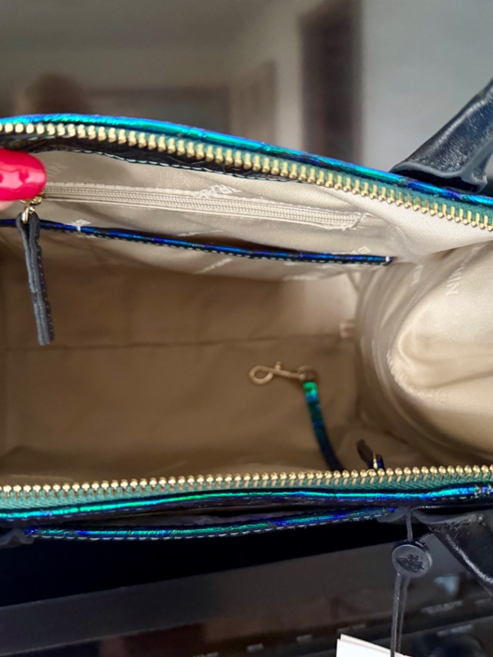 ๐๐ NWT Brahmin Emerald Lulia Caroline Metallic Blue Green Snake Print Bag ๐๐ - Picture 16 of 16